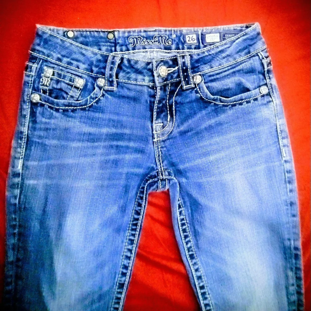Miss Me Blue Boot Cut Jeans with Embellished Pockets - Picture 2 of 5